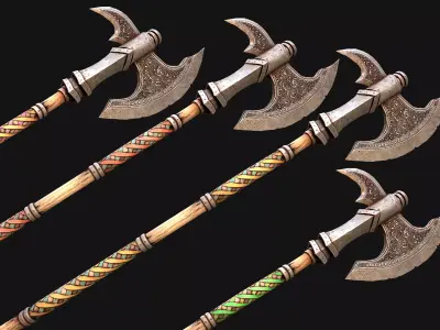 Medieval Weapons Polearms Axe Halberd Color Set Low-poly 3D model