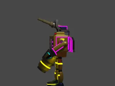 Low Poly Robot X with neon lights 3D model