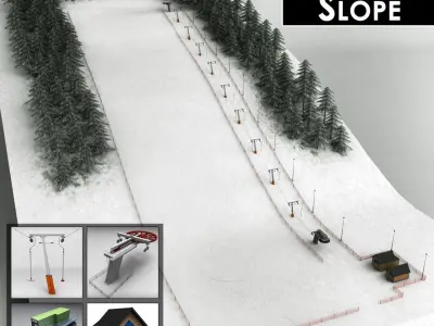 Ski slope lift mountain pack 3D model buy