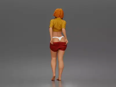 woman adjusting shorts standing barefoot in relaxed summer  3D print model
