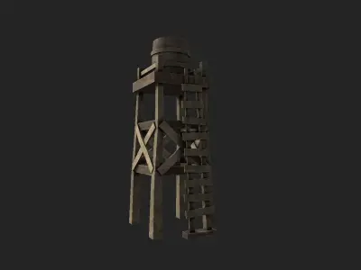 Western Water Tower Wooden - Old West - Backdrop Full Perm Low-poly 3D model