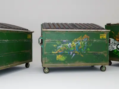 Dumpster trash can with graffiti 3D model