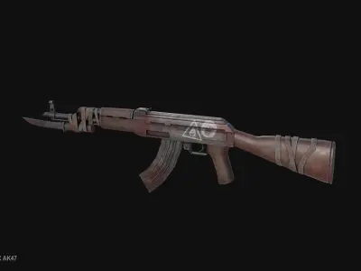Post apocalyptic AK47 Low-poly 3D model