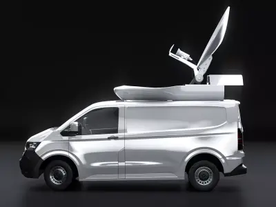 TV Satellite News Van with Roof Dish VW Transporter T7 Low-poly 3D model