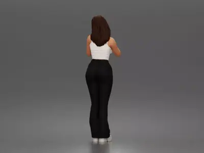 woman stands daydreaming wearing crop tank top and trousers 3D print model