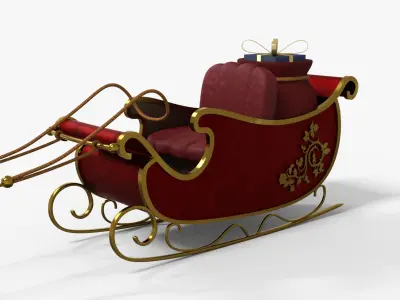 Santa Claus Sleigh With Gift Low-poly 3D model