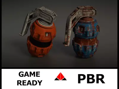 Granade Low Poly PBR grenade 3D Model Pack