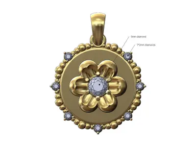 Diamond Florentine beaded pendant charm 3D print model