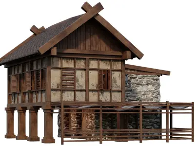 Old Medieval Building House 4K Textures GameReady 60 Low-poly 3D model