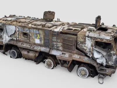 destroyed russian KAMAZ-63968 Typhoon-K MRAP 3D model purchase
