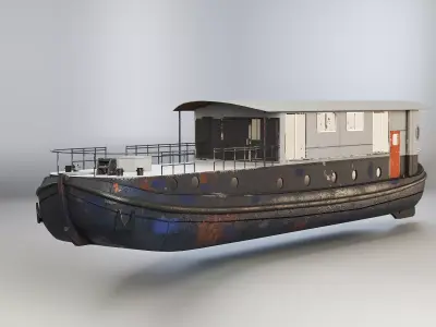 Aged Dutch Barge Houseboat 3D Model Modern Floating Home Low-poly 3D model