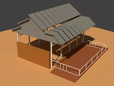 Low Poly Cowshed house in desert Low-poly 3D model