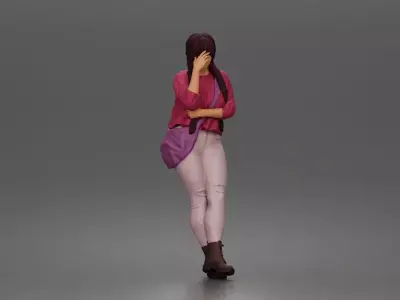Worried girl standing quietly hand on forehead lost in thought 3D print model