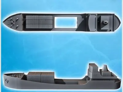 Modern cargo ship with set of containers in central forward posi 3D print model