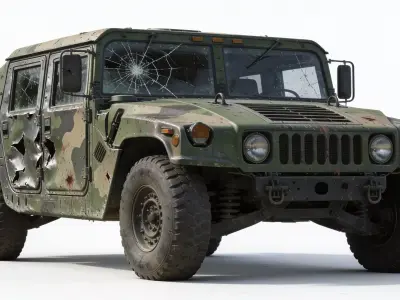 Damaged Armored Humvee Military Vehicle 3D Model v02 Low-poly 3D model