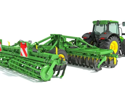 Tractor with Seed Drill 3D model 5
