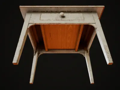 Old vintage painted table with a drawer  Low-poly 3D model