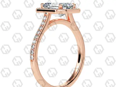 Ring 193 Emerald Shape Cathedral Halo pave set with Gems 3D print model