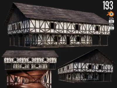 4 Old Medieval Building Pack 4K Textures GameReady 193 to 196 Low-poly 3D model