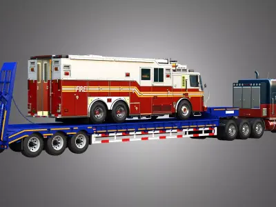 Marmon Truck with  60 Ton Lowbed Trailer and Fire Truck Package