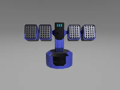 Sc fi Turret Blue Low-poly 3D model