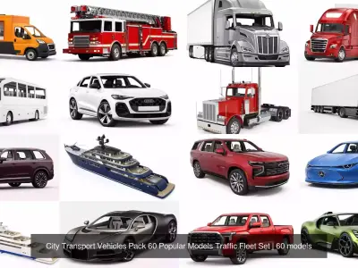 City Transport Vehicles Pack 60 Popular Models Traffic Fleet Set