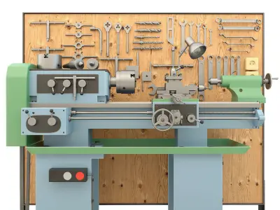 Lathe machine and garage tools 16 Items - Collection 1 3D model