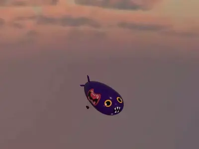 airship low poly 3D model flying in sky Low-poly 3D model