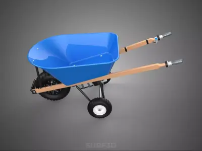 WOOD HANDLE FRAME ELECTRIC WHEELBARROW WHEEL BARROW CART GARDEN 3D model