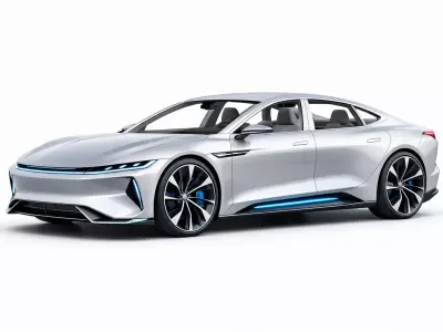 Futuristic Generic Electric Sedan Low Poly Car Partial interior  Low-poly 3D model
