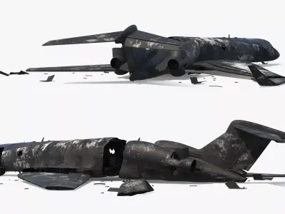 Burnt Jet Plane Debris after Crash 3D model purchase