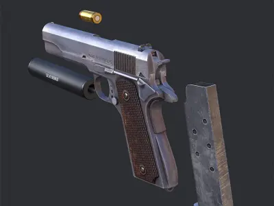3DRT - Modern Firearms Animated - M1911 Pistol  Low-poly 3D model