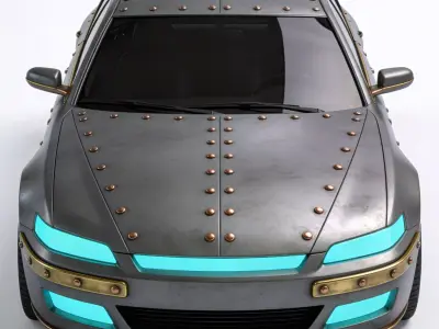Vulcan-X Riveted Cyber Sedan Low Poly 3D Model Low-poly 3D model