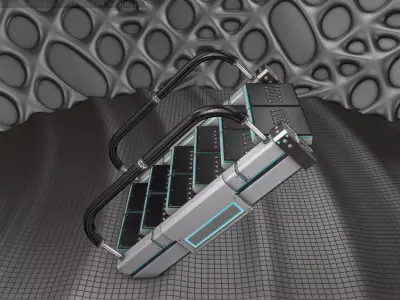 Sci-Fi Stairs - 6 - Silver Blue Neon Light Version  Low-poly 3D model