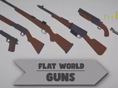 Flat World - Guns With Skins - Rigged and Animated Low-poly 3D model
