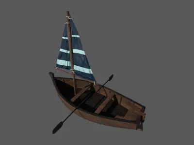 Wooden Boat Low-poly 3D model 4