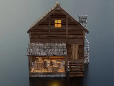Wooden House D Low-poly 3D model