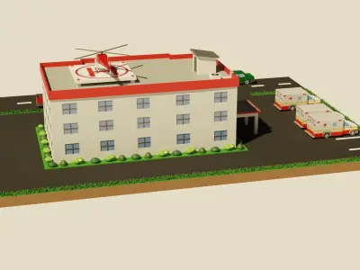 Hospital game ready ambulance Low-poly 3D model