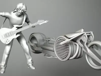 MOTOMOTIVE 7 man with guitar and motorcycle 3D model