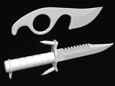 Knife 2 and pair of scissors Low-poly 3D model