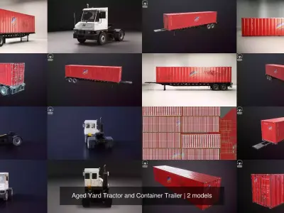 Aged Yard Tractor and Container Trailer 3D Model Pack