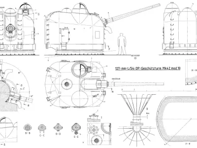 127mm MK 42 L54 naval gun 3D model