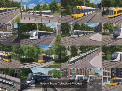Modern Trams Collection 3D Model Pack