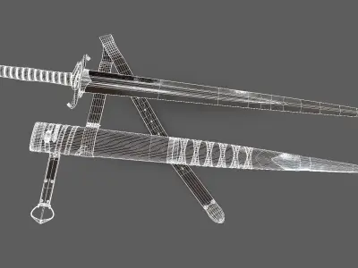 Longsword with scabbard and belt Low-poly 3D model