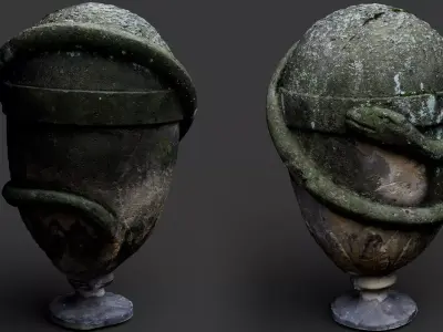 mossy architecture ornament vase part photogrammetry  Low-poly 3D model
