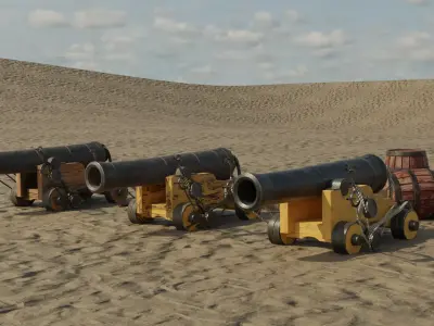 Cannons and Cannon Props Low-poly 3D model