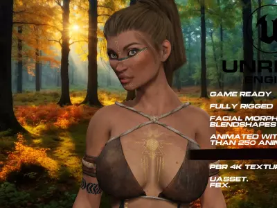 Tribal girl full rigged - game ready - animated  Low-poly 3D model