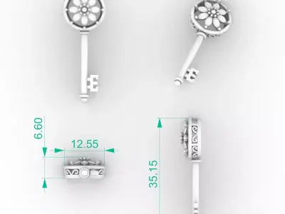 Premium Marquise Diamond Flower Key Pendant Necklace 3D print model