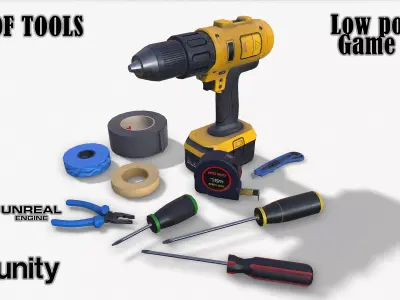 Set of tools 01 Low-poly 3D model
