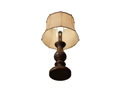 Retro Wooden Table Lamp with Fabric Shade 3D Model 3D model